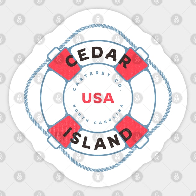 Cedar Island, NC Summertime Vacation Life Preserver Sticker by Contentarama